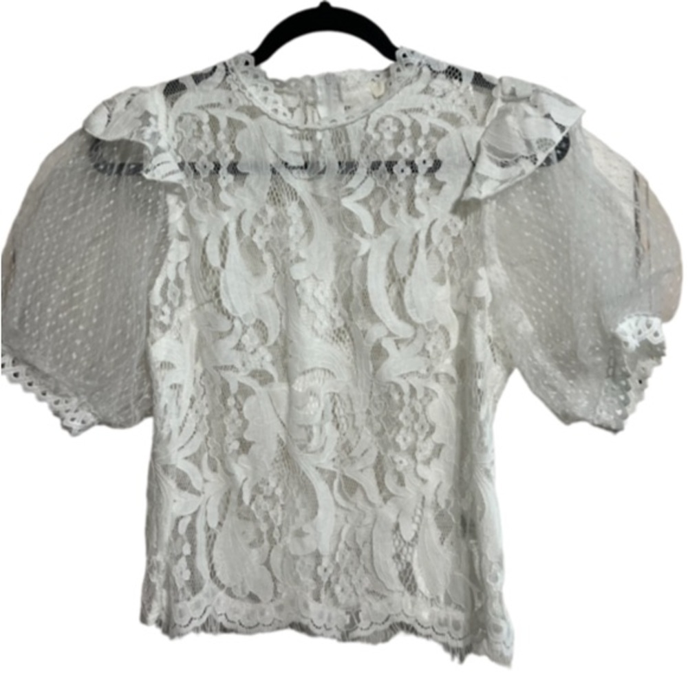 NWOT Peach White Laced Back Zipper Blouse L